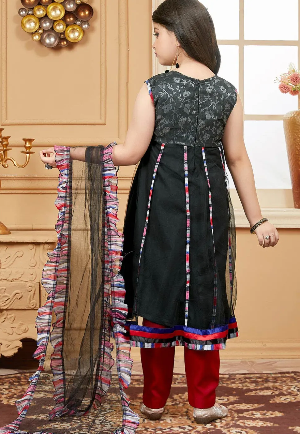 Embroidered Net Anarkali Suit in Black