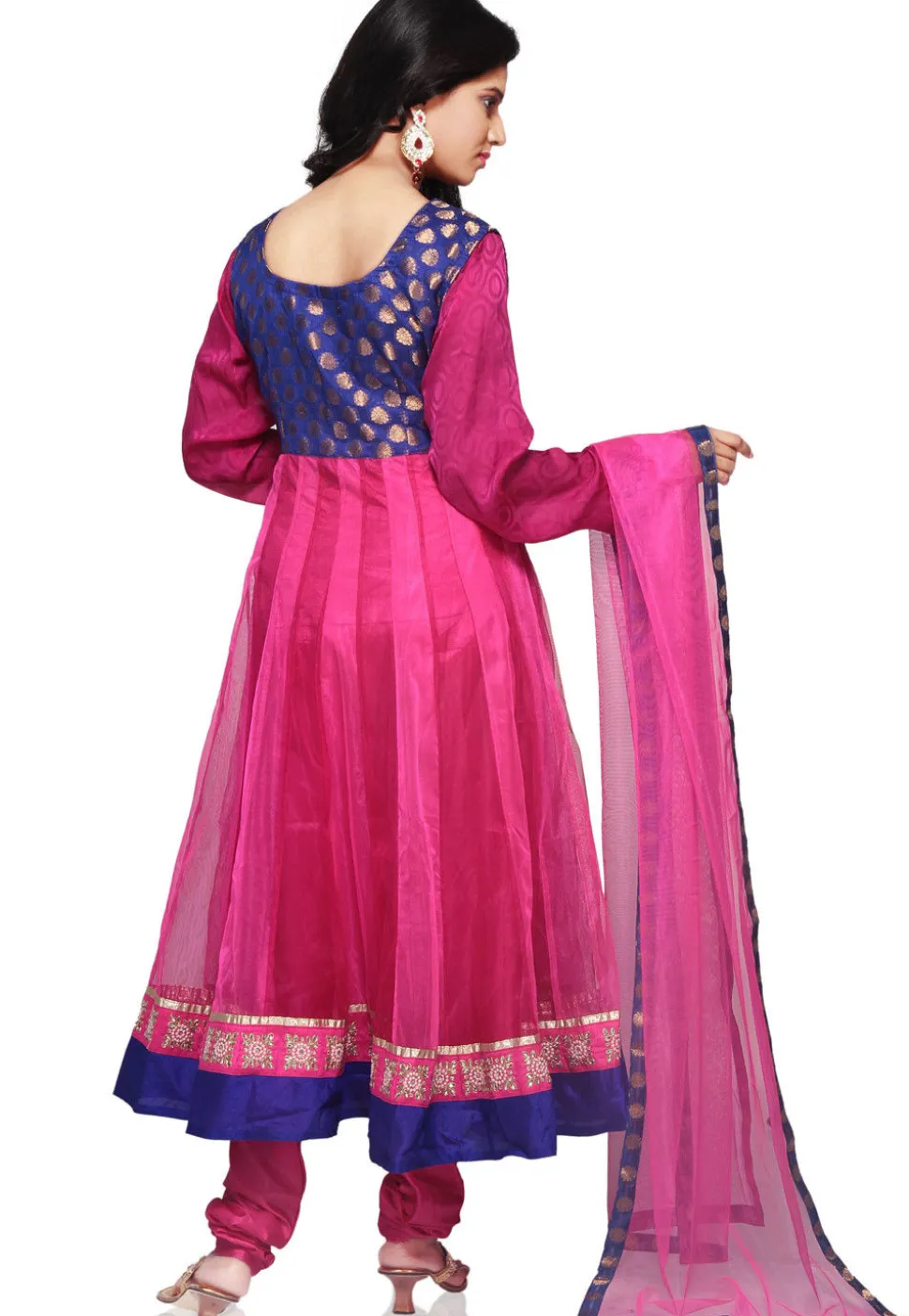 Embroidered Net Anarkali Suit in Fuchsia
