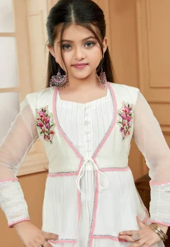 Embroidered Net Anarkali Suit in Off White