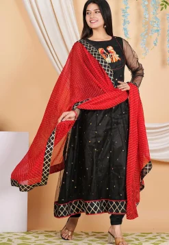 Embroidered Net Anarkali Suit in Black