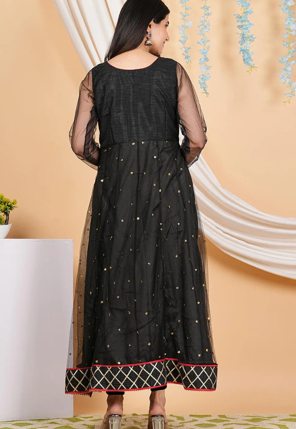Embroidered Net Anarkali Suit in Black