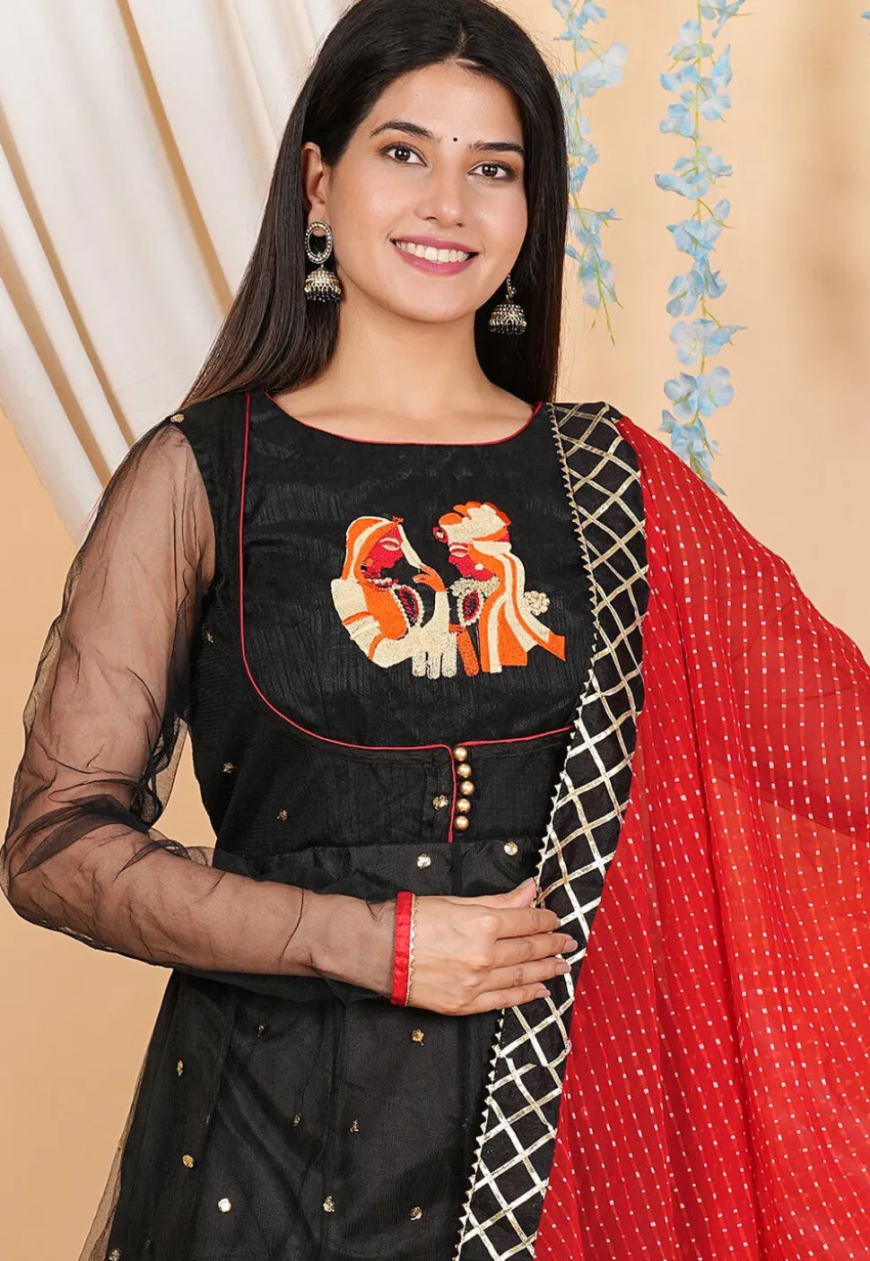 Embroidered Net Anarkali Suit in Black