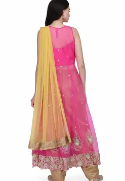 Embroidered Net Anarkali Suit in Pink