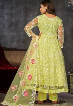 Embroidered Net Anarkali Suit in Light Green
