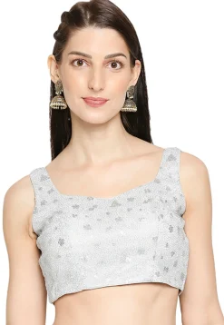 Embroidered Net Blouse in Silver