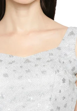 Embroidered Net Blouse in Silver