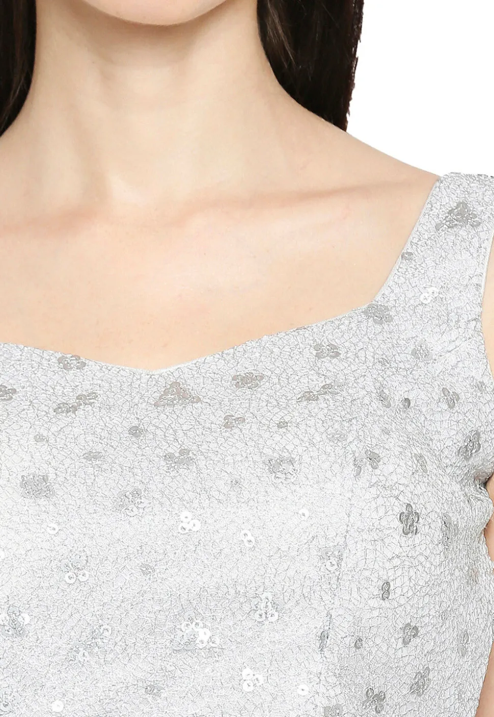 Embroidered Net Blouse in Silver