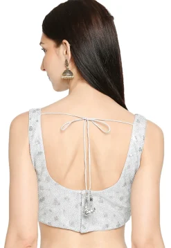 Embroidered Net Blouse in Silver
