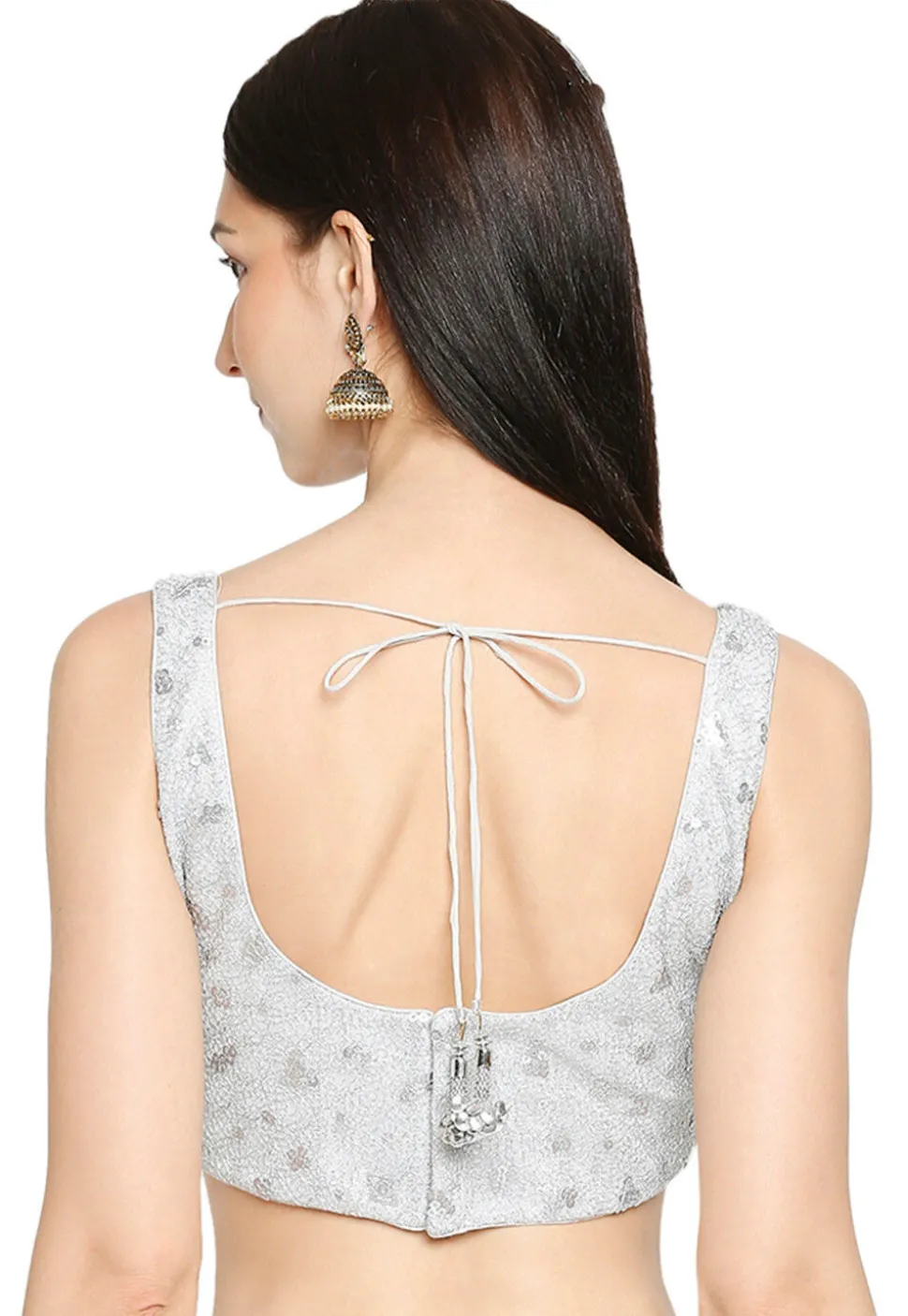 Embroidered Net Blouse in Silver