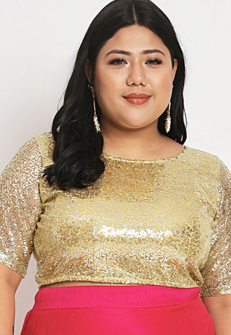 Embroidered Net Blouse in Golden