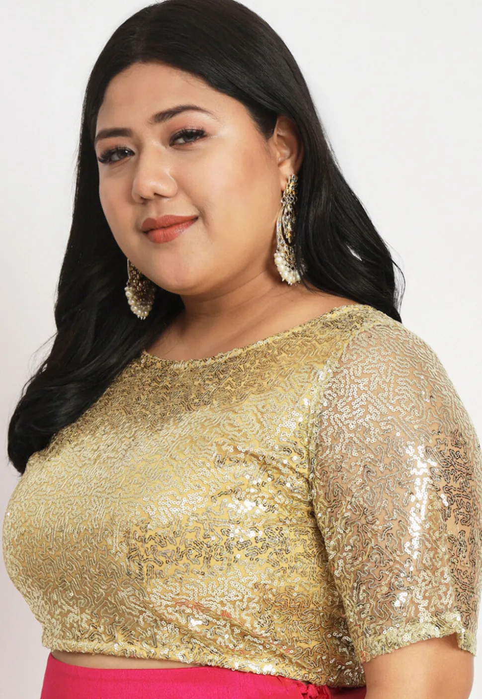 Embroidered Net Blouse in Golden