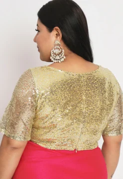 Embroidered Net Blouse in Golden