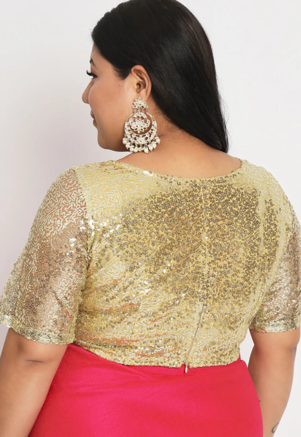 Embroidered Net Blouse in Golden