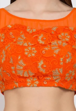 Embroidered Net Blouse in Orange