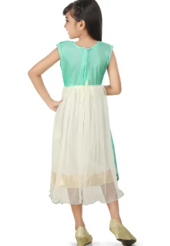 Embroidered Net Dress in Off White and Sea Green