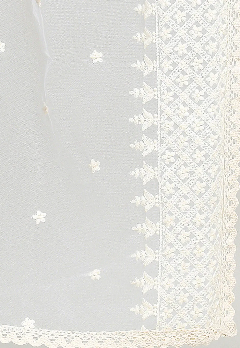Embroidered Net Dupatta in Off White