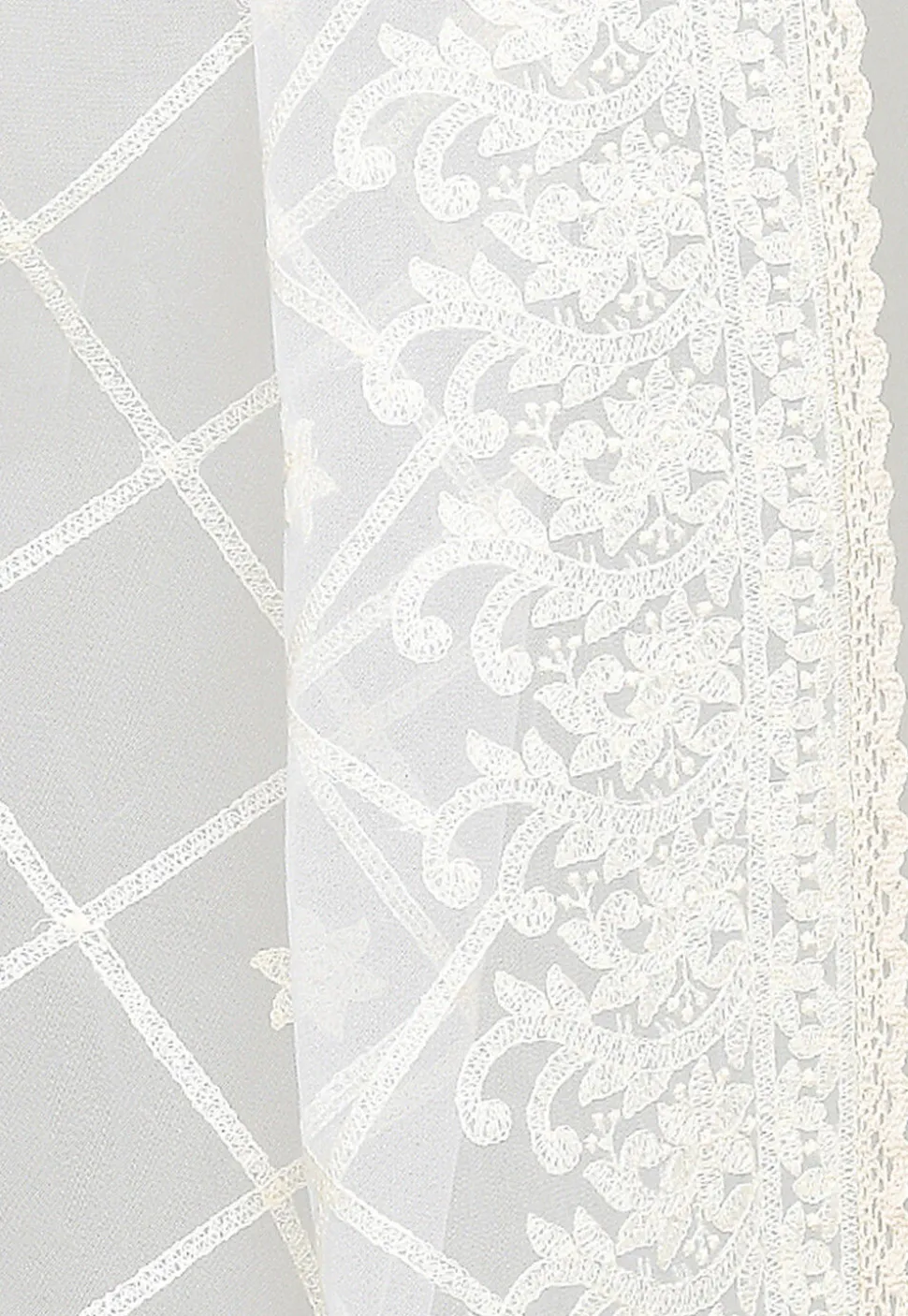 Embroidered Net Dupatta in Off White