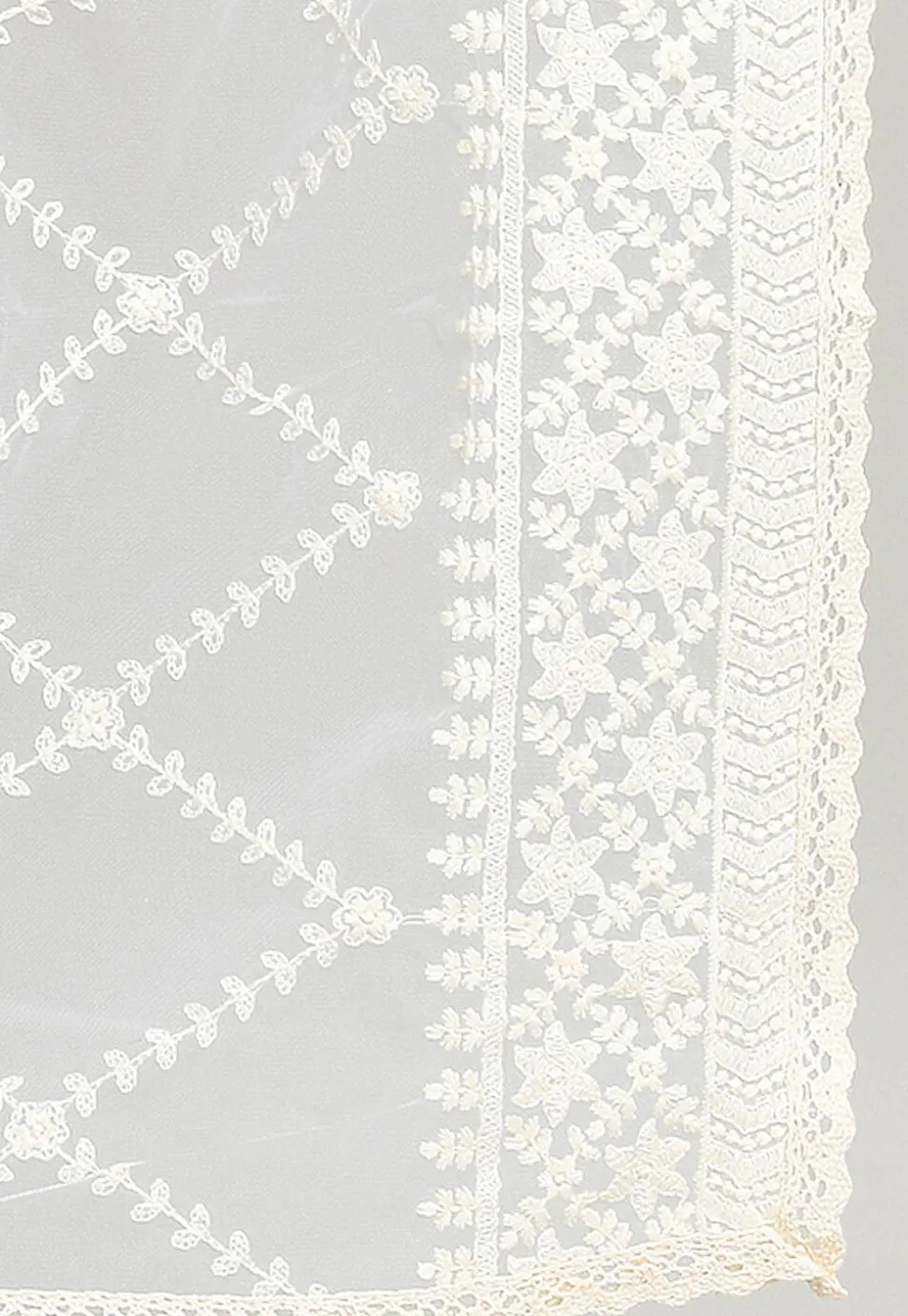 Embroidered Net Dupatta in Off White