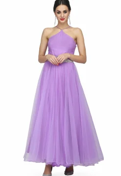 Embroidered Net Gown in Lavender