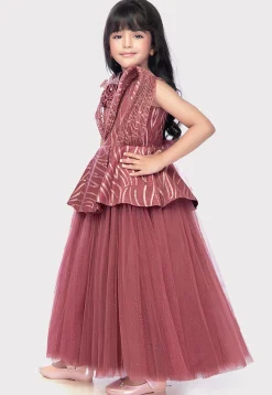 Embroidered Net Gown in Old Rose