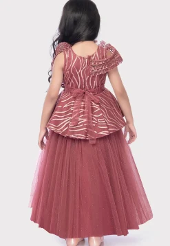 Embroidered Net Gown in Old Rose