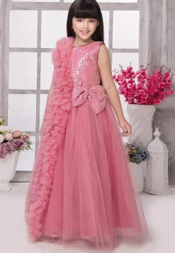 Embroidered Net Gown in Pink