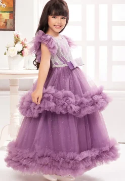 Embroidered Net Gown in Purple