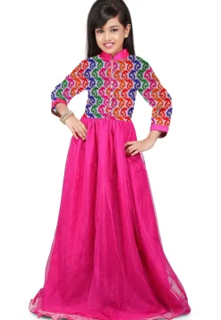 Embroidered Net Gown in Pink and Multicolor