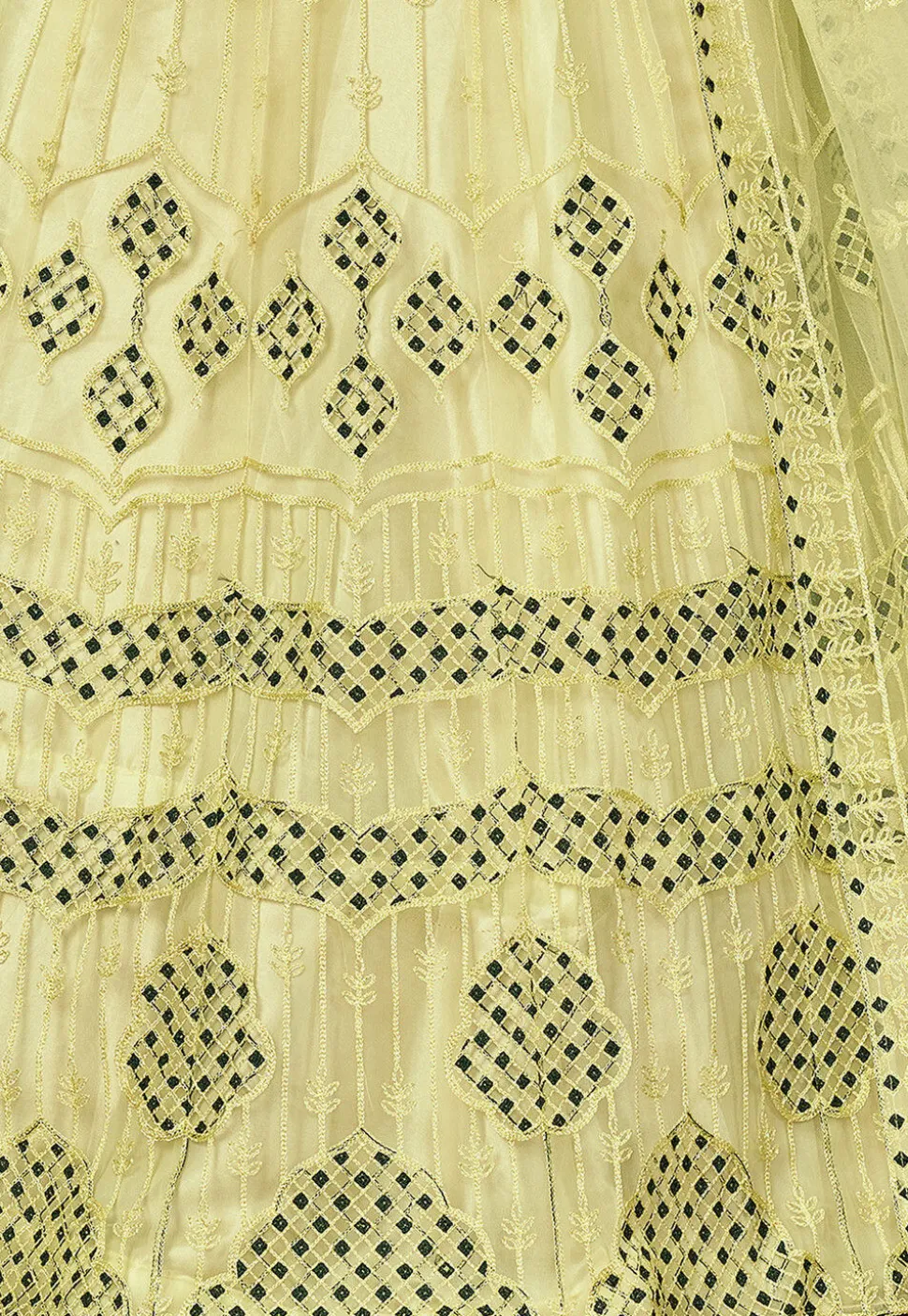 Embroidered Net Lehenga in Light Green