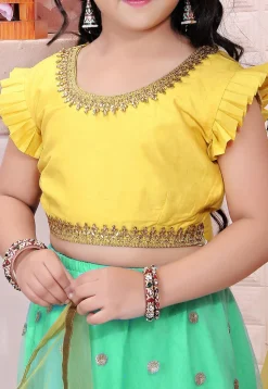 Embroidered Net Lehenga in Teal Green