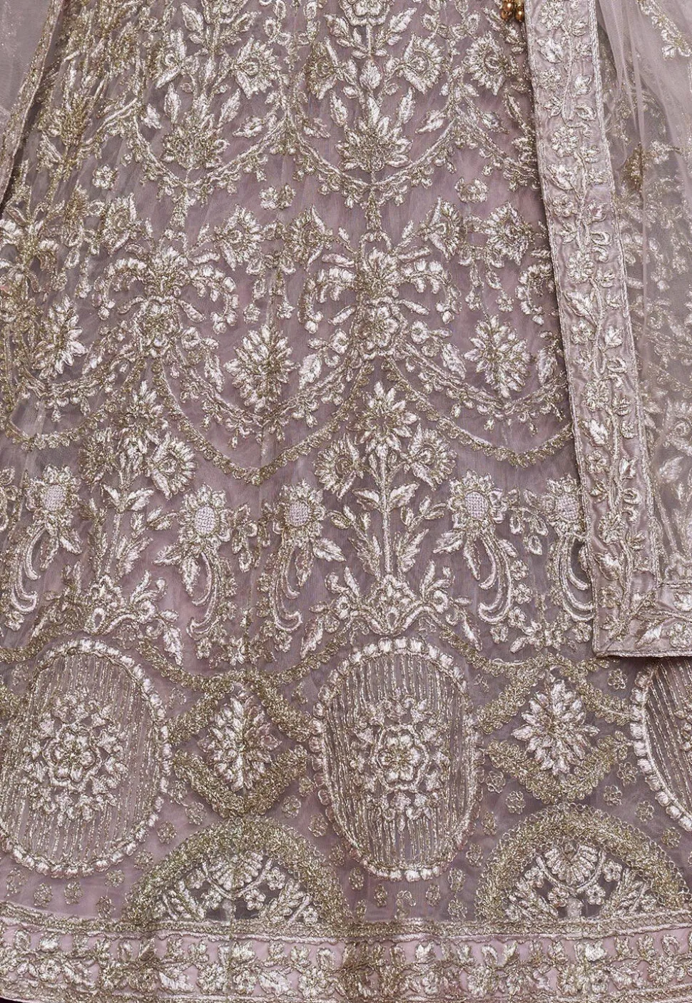 Embroidered Net Lehenga in Baby Pink