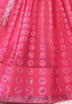 Embroidered Net Lehenga in Pink