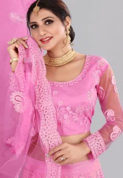 Embroidered Net Lehenga in Baby Pink