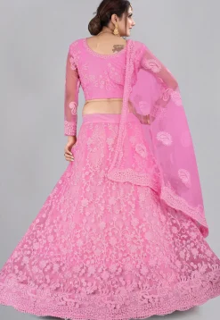 Embroidered Net Lehenga in Baby Pink