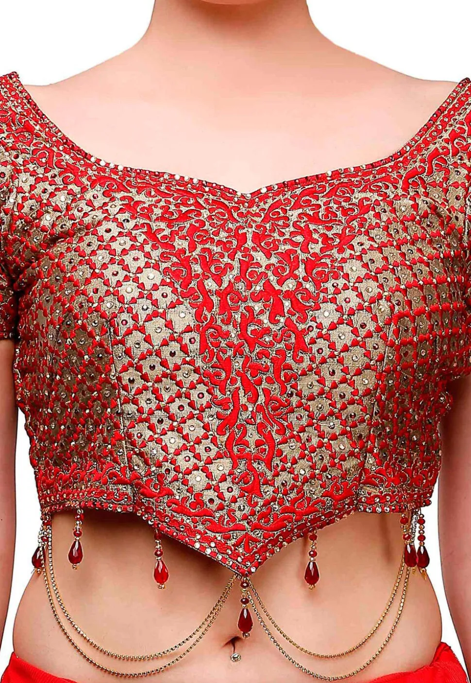 Embroidered Net Lehenga in Red