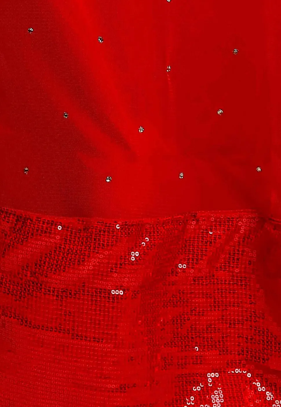 Embroidered Net Lehenga in Red