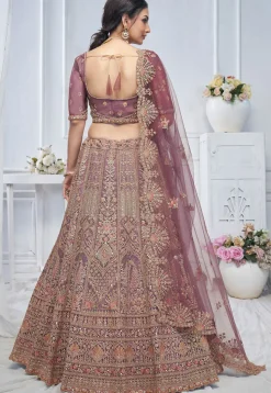 Embroidered Net Lehenga in Purple