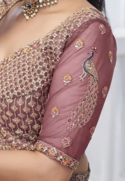 Embroidered Net Lehenga in Purple