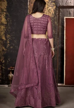 Embroidered Net Lehenga in Light Purple