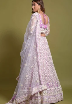Embroidered Net Lehenga in Purple