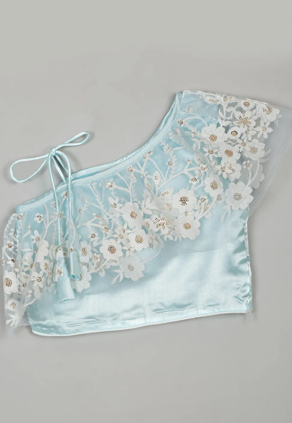 Embroidered Net Lehenga in Sky Blue