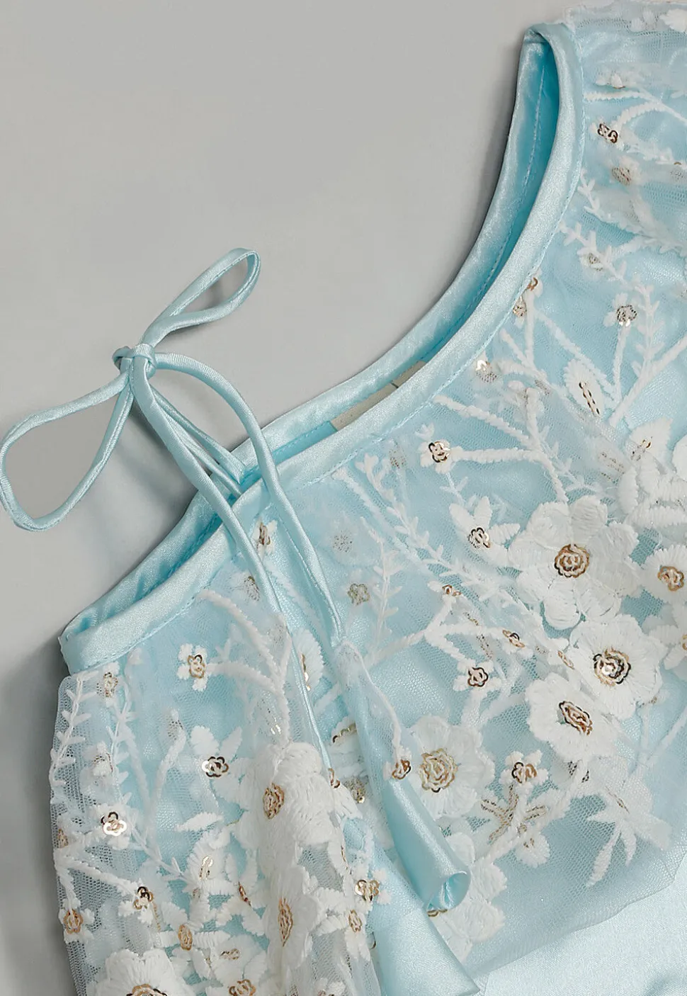Embroidered Net Lehenga in Sky Blue