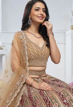 Embroidered Net Lehenga in Multicolor