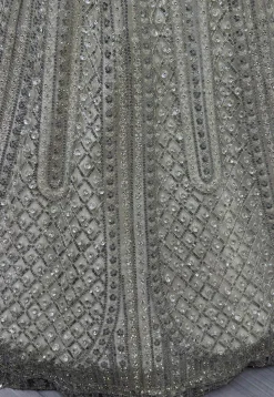 Embroidered Net Lehenga in Off White