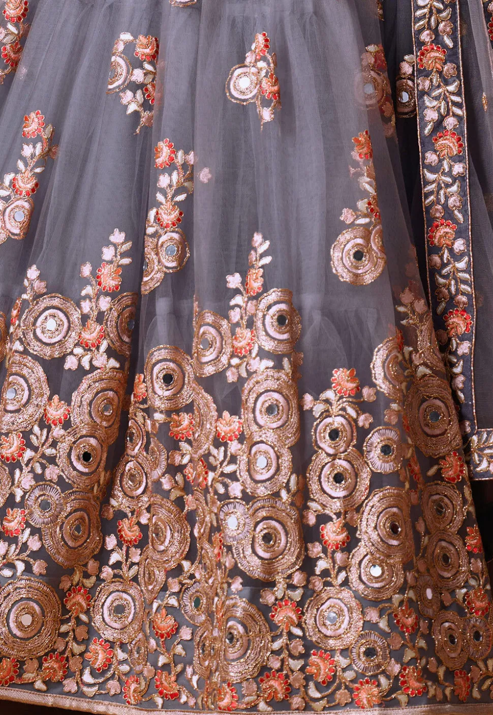 Embroidered Net Lehenga in Dusty Purple