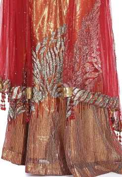 Embroidered Net Lehenga in Maroon