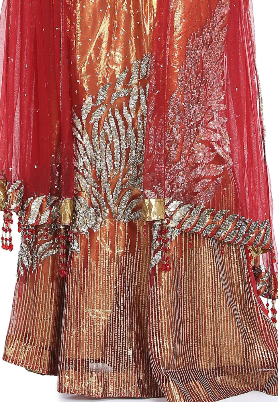 Embroidered Net Lehenga in Maroon