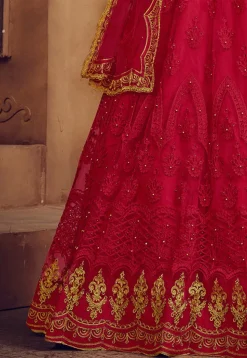 Embroidered Net Lehenga in Pink