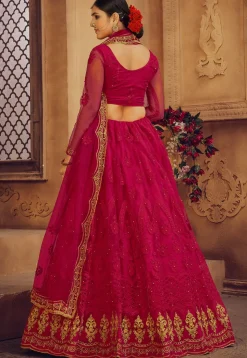 Embroidered Net Lehenga in Pink