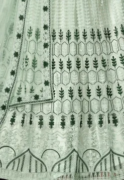Embroidered Net Lehenga in Sea Green